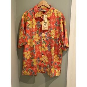 Tommy Bahama Hibiscus Hideaway Camp Shirt Havana Rose Silk Floral XL T30071